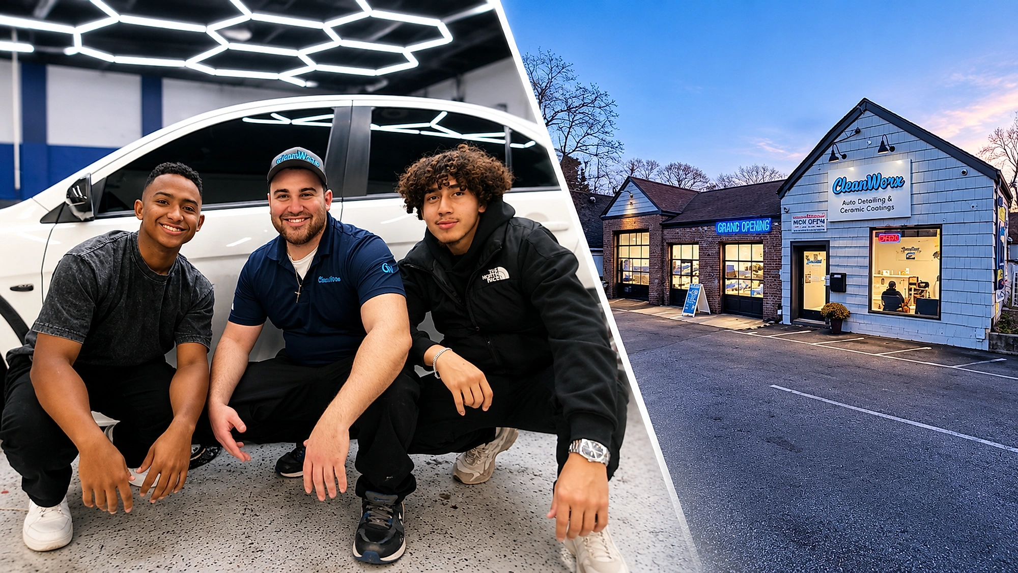 CleanWorx Team Vito DeGironimo, Melqui Pichardo, and Hemza Nasser inside the Basking Ridge shop