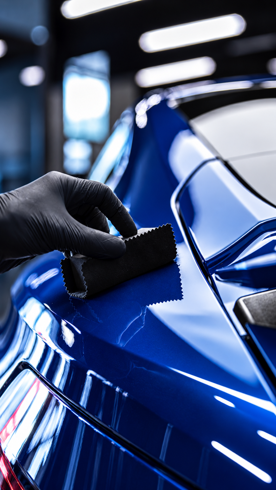 CleanWorx specialist applying certified System X ceramic coating layer on vehicle clear coat in the Basking Ridge shop