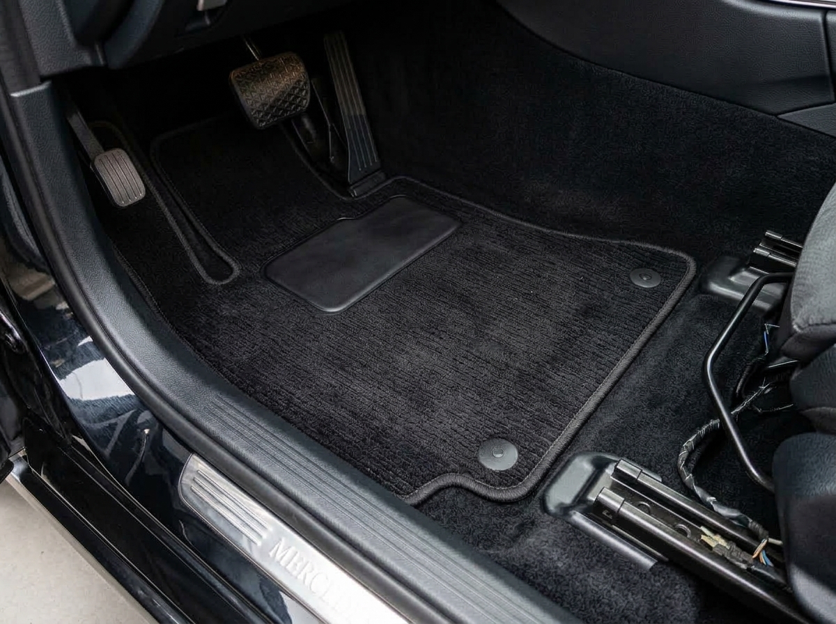 Vehicle floor carpet pristine, deep-extracted, and sanitized after CleanWorx interior detailing