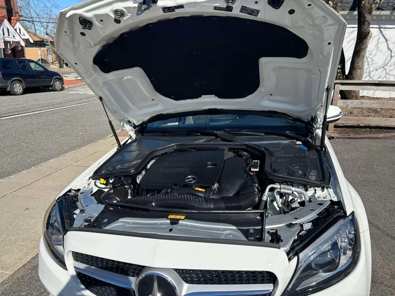 Mercedes-Benz C-Class engine bay steam cleaned and detailed at CleanWorx Basking Ridge