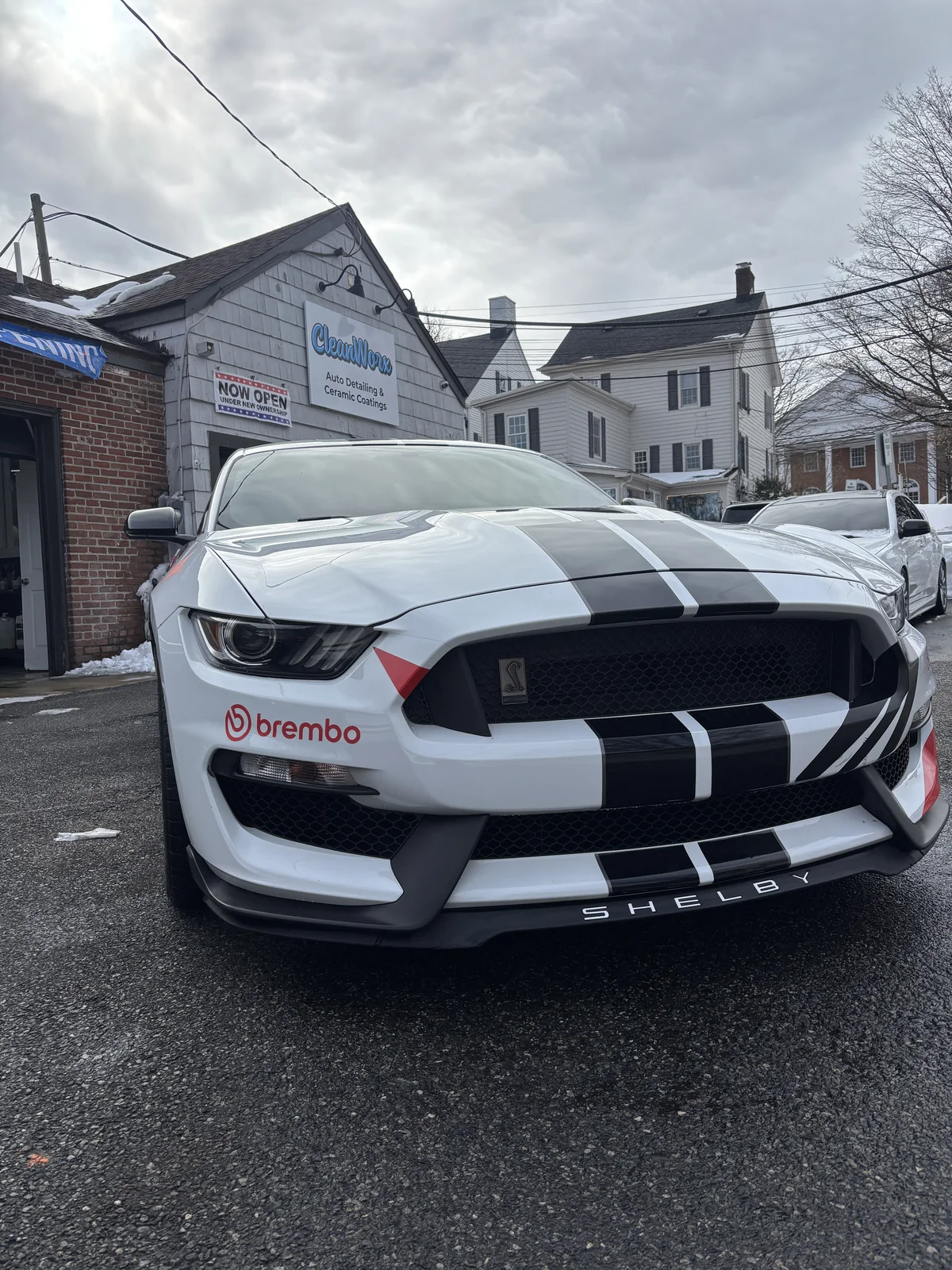 Ford Shelby GT350 Mustang in front of CleanWorx Auto Detailing & Ceramic Coatings shop